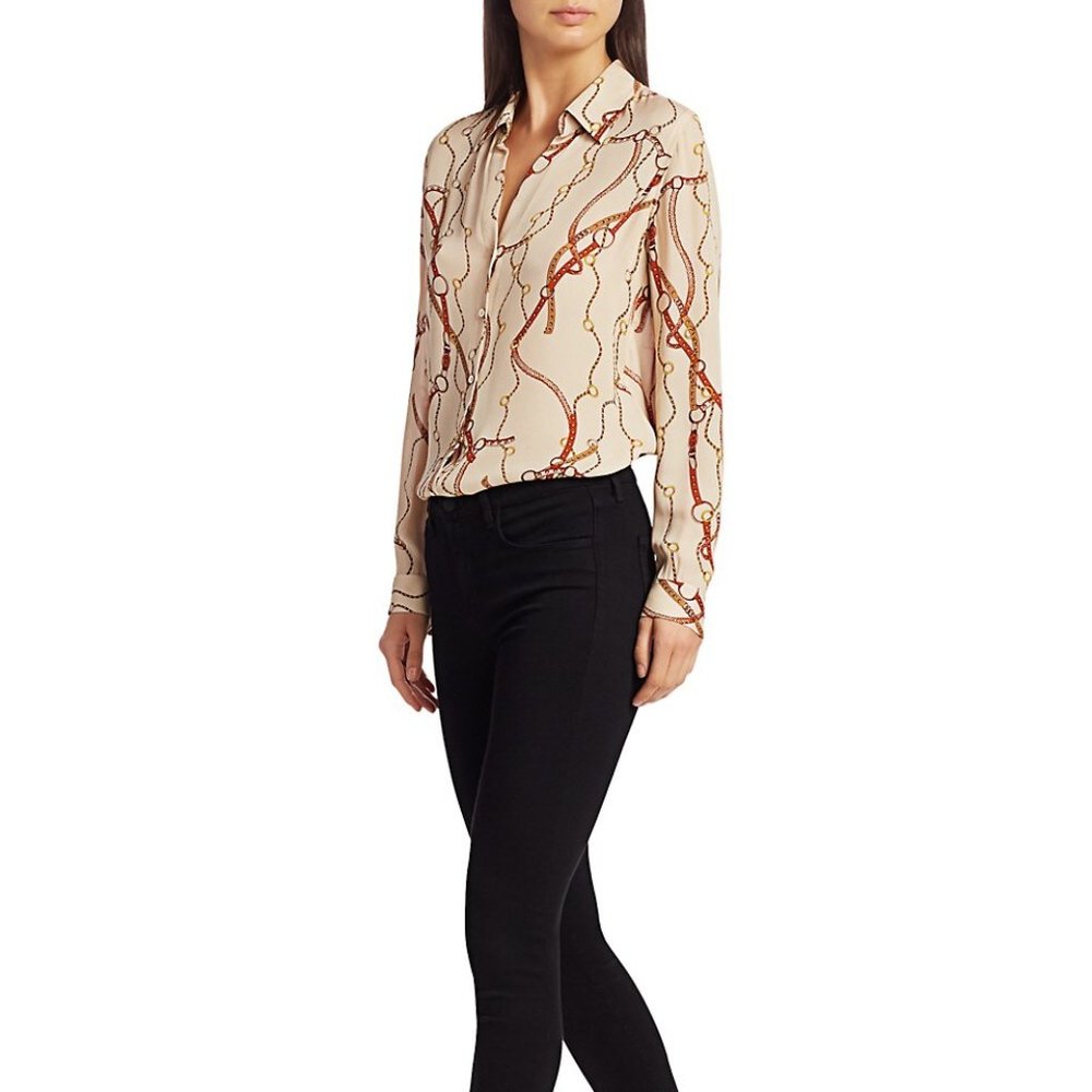 Nina Belt Print Silk Blouse from L'AGENCE - Picture 3 of 9